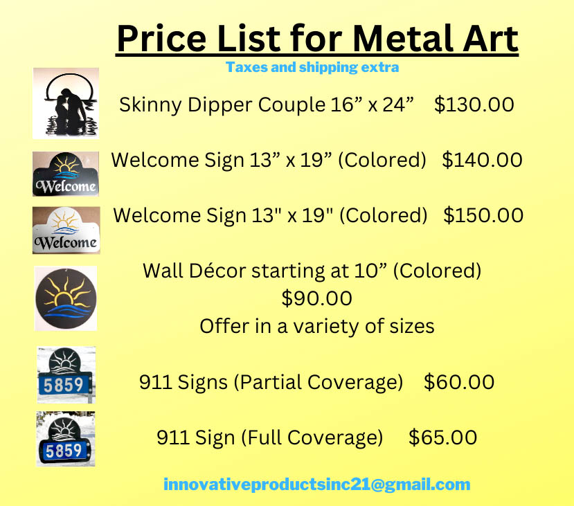 price list for naturist art by Innovative Products